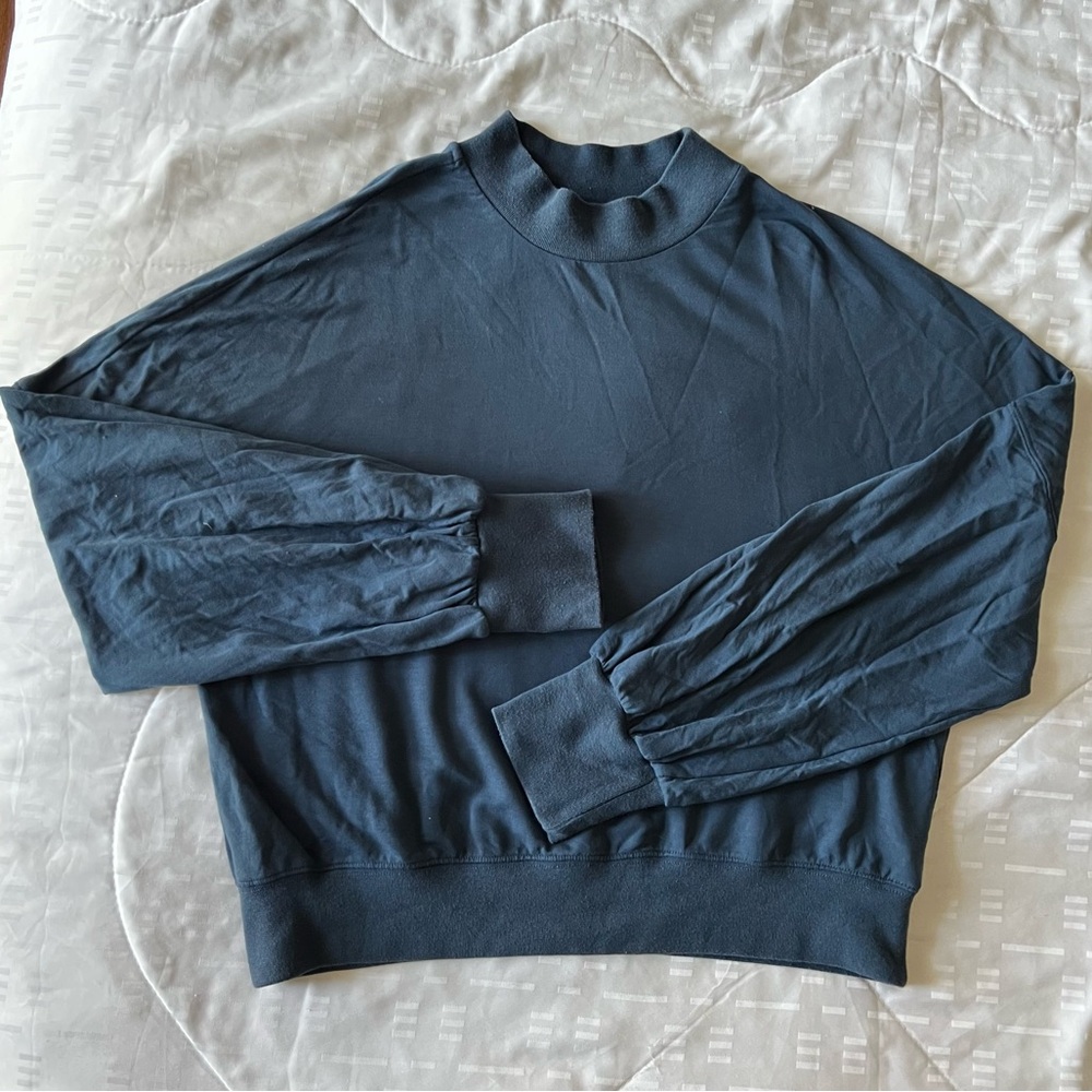 Fabletics “Samantha” Mock Neck Pullover in Teal Blue